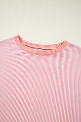 Pink Corded Colorblock Crewneck Tee
