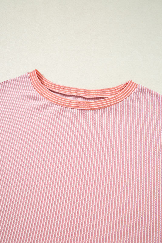 Pink Corded Colorblock Crewneck Tee