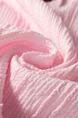 Light Pink Textured Short Sleeve Henley Top and Pocketed Wide Leg Pants Set