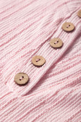 Light Pink Textured Short Sleeve Henley Top and Pocketed Wide Leg Pants Set