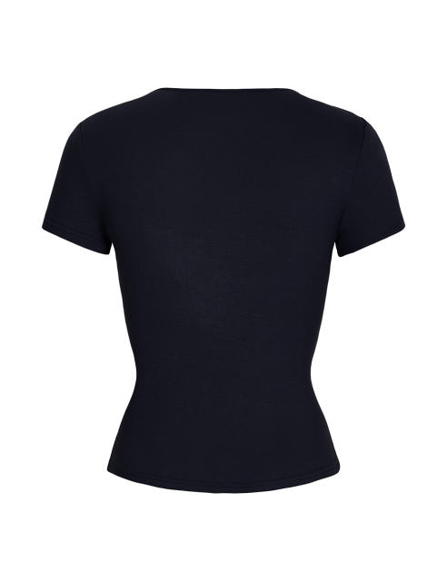 Leopard Star Print Short Sleeve Slim Tops in Black