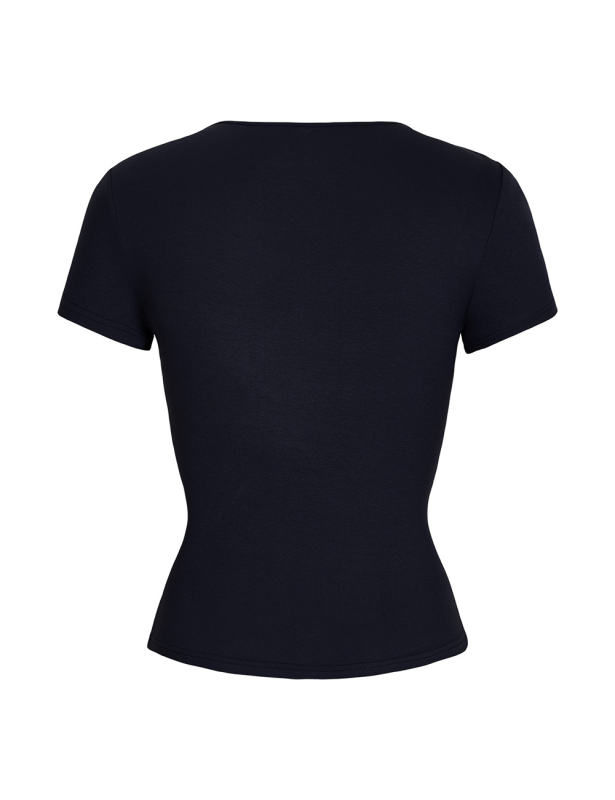 Leopard Star Print Short Sleeve Slim Tops in Black