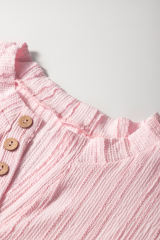 Light Pink Textured Short Sleeve Henley Top and Pocketed Wide Leg Pants Set