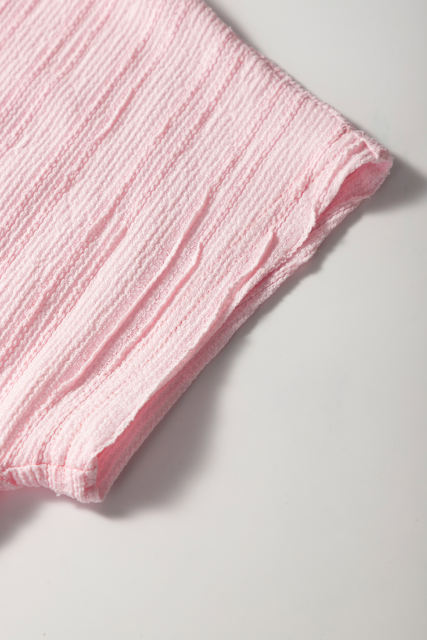 Light Pink Textured Short Sleeve Henley Top and Pocketed Wide Leg Pants Set