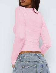 Pink Cut-out Slim Fit Long Sleeve Crop Top