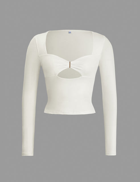 Apricot Cut-out Slim Fit Long Sleeve Crop Top