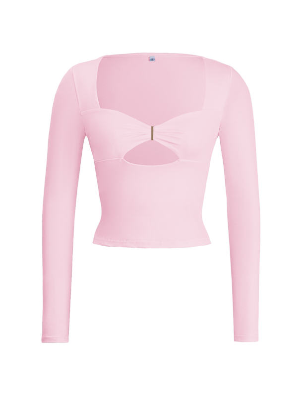Pink Cut-out Slim Fit Long Sleeve Crop Top