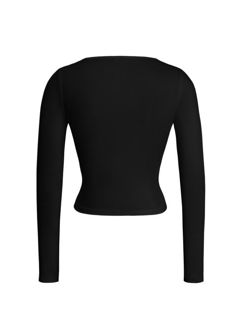 Black Cut-out Slim Fit Long Sleeve Crop Top