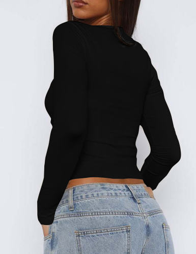 Black Cut-out Slim Fit Long Sleeve Crop Top