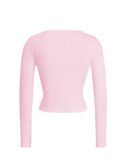 Pink Cut-out Slim Fit Long Sleeve Crop Top