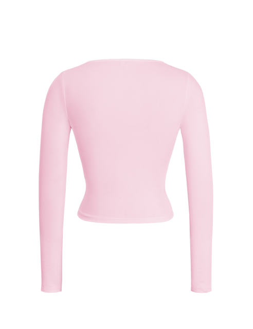 Pink Cut-out Slim Fit Long Sleeve Crop Top
