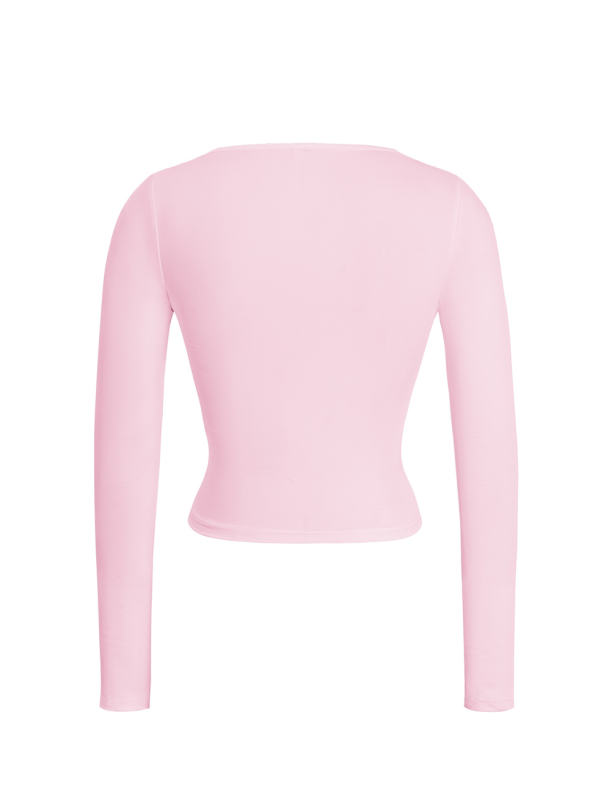 Pink Cut-out Slim Fit Long Sleeve Crop Top