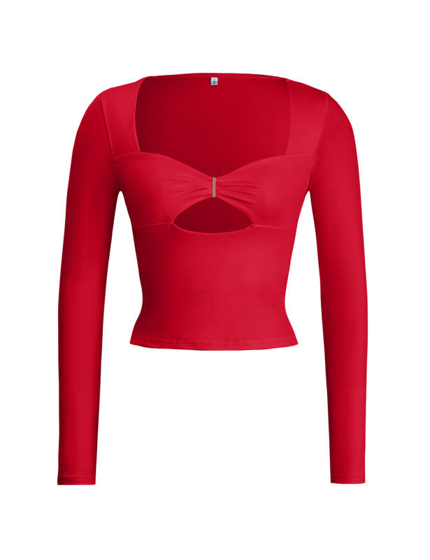 Red Cut-out Slim Fit Long Sleeve Crop Top