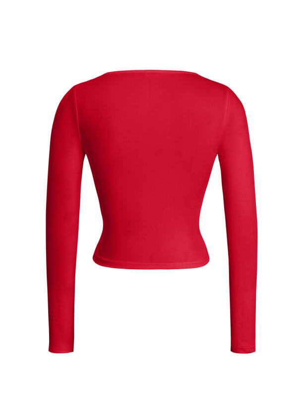 Red Cut-out Slim Fit Long Sleeve Crop Top