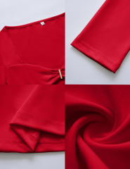 Red Cut-out Slim Fit Long Sleeve Crop Top