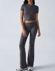 Dark Grey Slim Short Sleeve Top and Pleated Waist Pants Set
