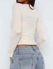 Apricot Cut-out Slim Fit Long Sleeve Crop Top