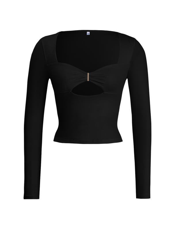 Black Cut-out Slim Fit Long Sleeve Crop Top