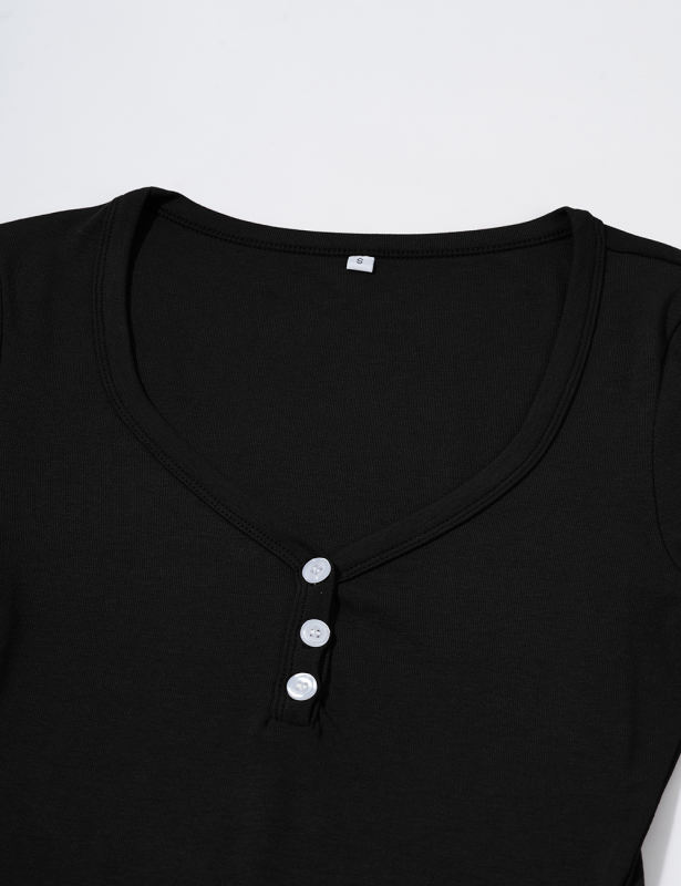 Black Button U Neck Crop Top and Drawstring Pants Set