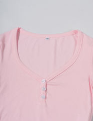 Pink Button U Neck Crop Top and Drawstring Pants Set