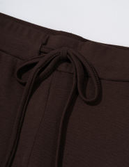 Brown Button U Neck Crop Top and Drawstring Pants Set