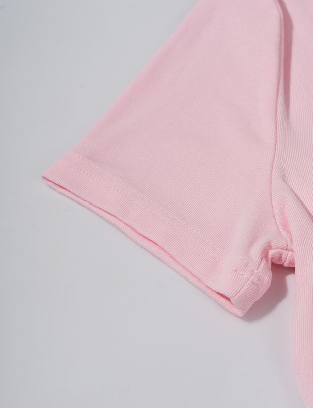 Pink Button U Neck Crop Top and Drawstring Pants Set