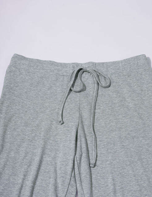 Grey Button U Neck Crop Top and Drawstring Pants Set