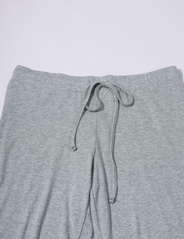 Grey Button U Neck Crop Top and Drawstring Pants Set
