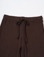 Brown Button U Neck Crop Top and Drawstring Pants Set
