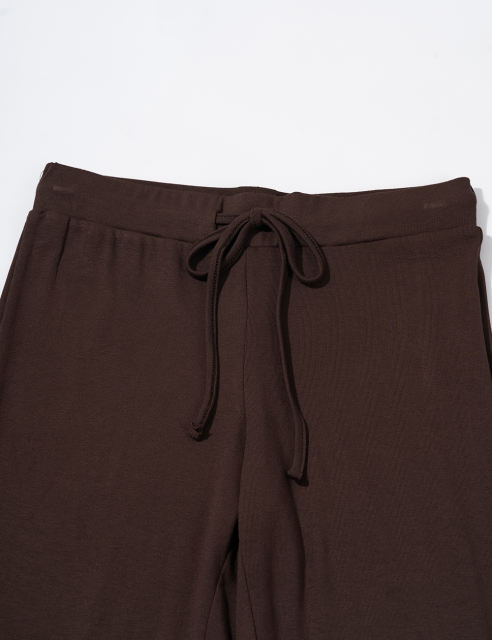 Brown Button U Neck Crop Top and Drawstring Pants Set