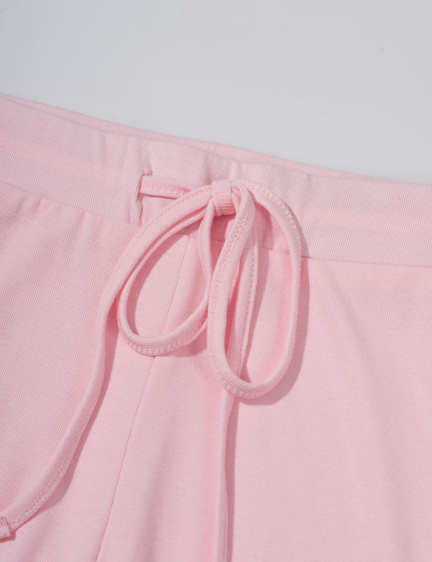 Pink Button U Neck Crop Top and Drawstring Pants Set