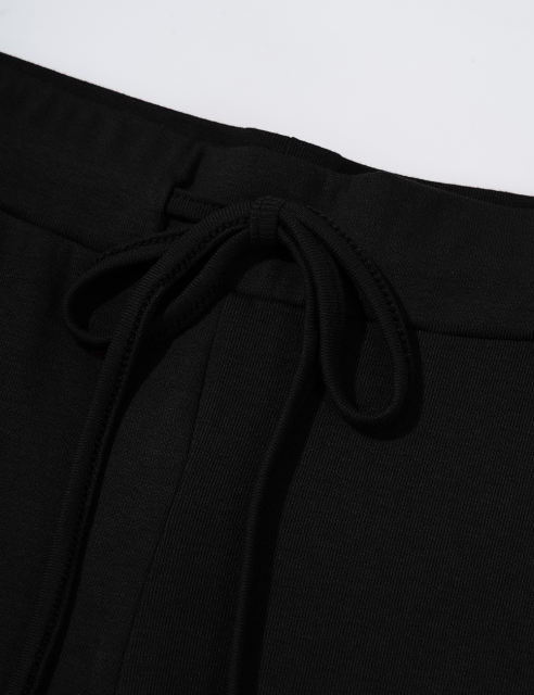 Black Button U Neck Crop Top and Drawstring Pants Set