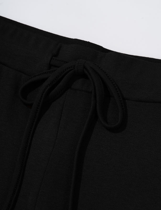 Black Button U Neck Crop Top and Drawstring Pants Set