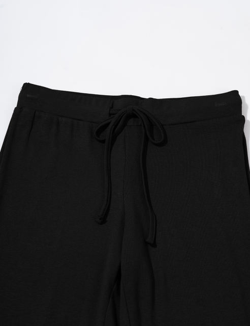 Black Button U Neck Crop Top and Drawstring Pants Set