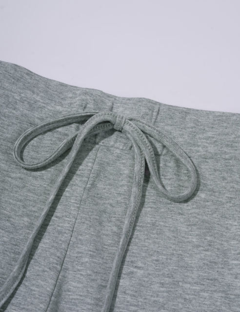 Grey Button U Neck Crop Top and Drawstring Pants Set