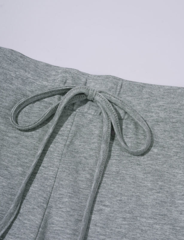 Grey Button U Neck Crop Top and Drawstring Pants Set