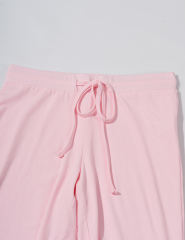 Pink Button U Neck Crop Top and Drawstring Pants Set