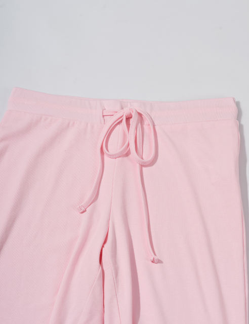Pink Button U Neck Crop Top and Drawstring Pants Set