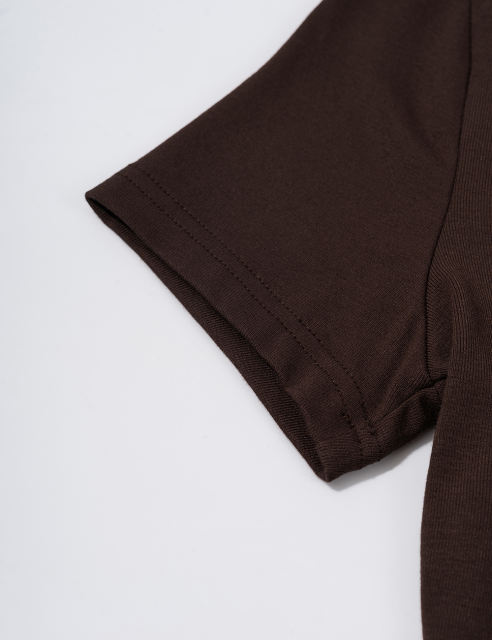 Brown Button U Neck Crop Top and Drawstring Pants Set
