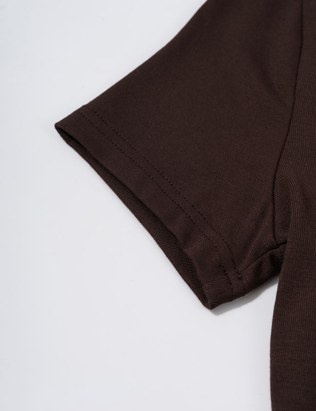 Brown Button U Neck Crop Top and Drawstring Pants Set