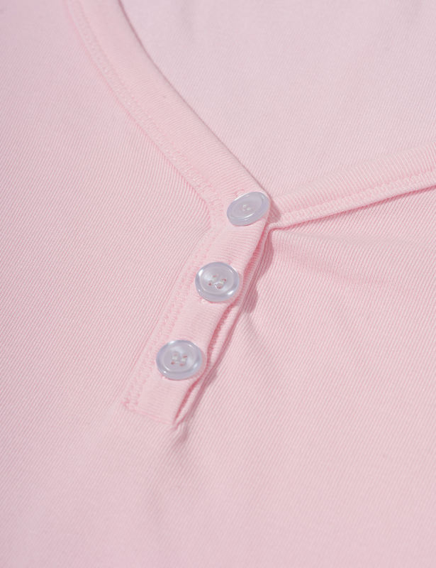 Pink Button U Neck Crop Top and Drawstring Pants Set