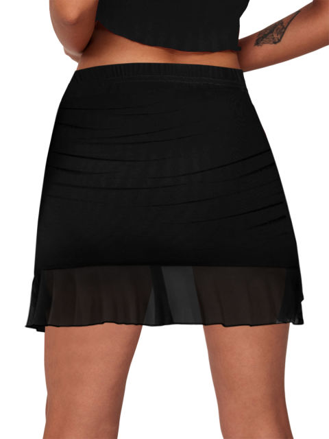 Black Solid Color Tie Waist Mini Skirt
