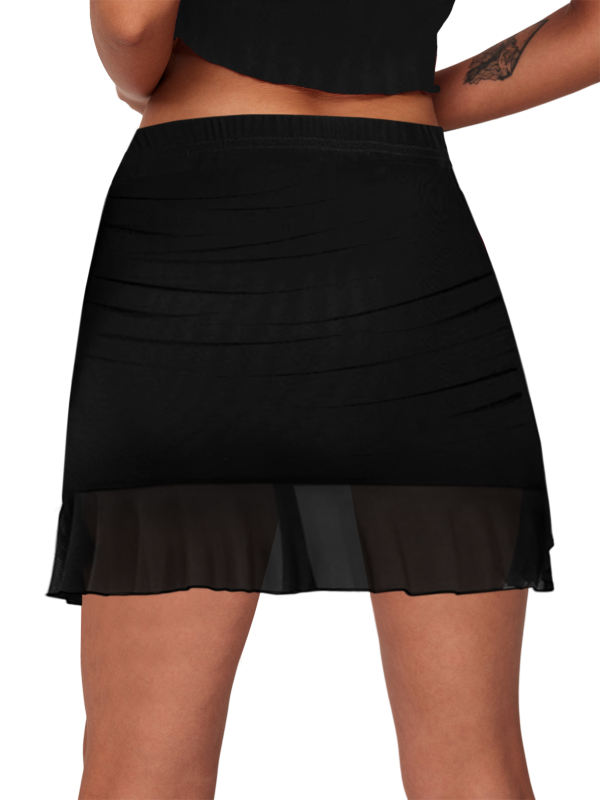 Black Solid Color Tie Waist Mini Skirt