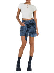 Blue Mesh Floral Print Tie Waist Mini Skirt