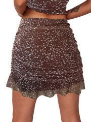Rust Red Mesh Floral Print Tie Waist Mini Skirt