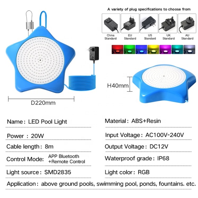 20W Underwater Rgb Dimmable Music Sync Light Submersible Led Pool Lights For Above Ground Inground Pool
