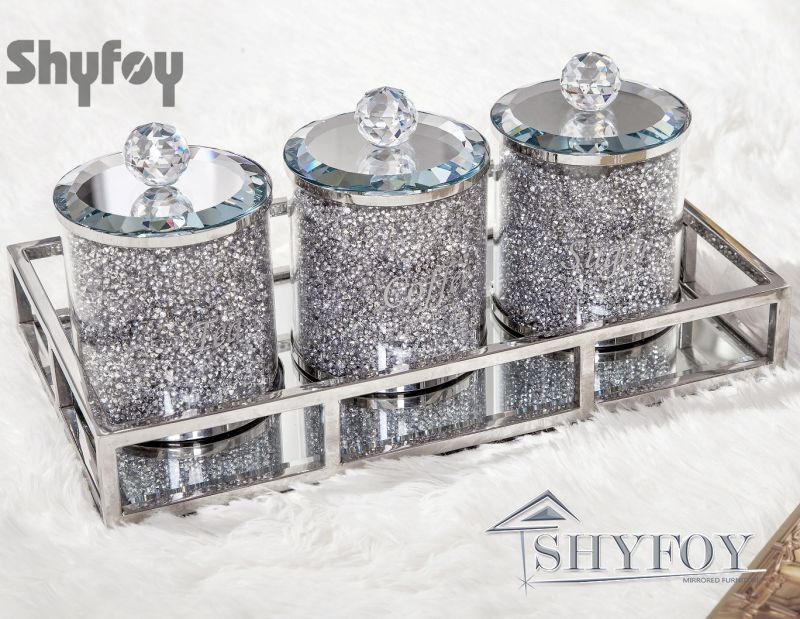 SHYFOY Sparkling Crushed Diamond Silver Glass Coffee Jars Set / SF-MP006