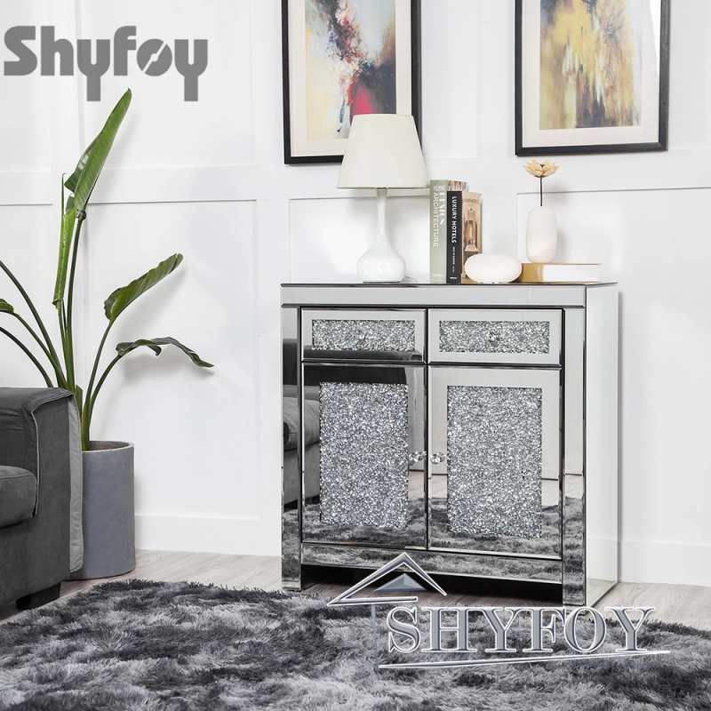 SHYFOY Crushed Diamond 2 Door Accent Cabinet with Drawers / SF-C016