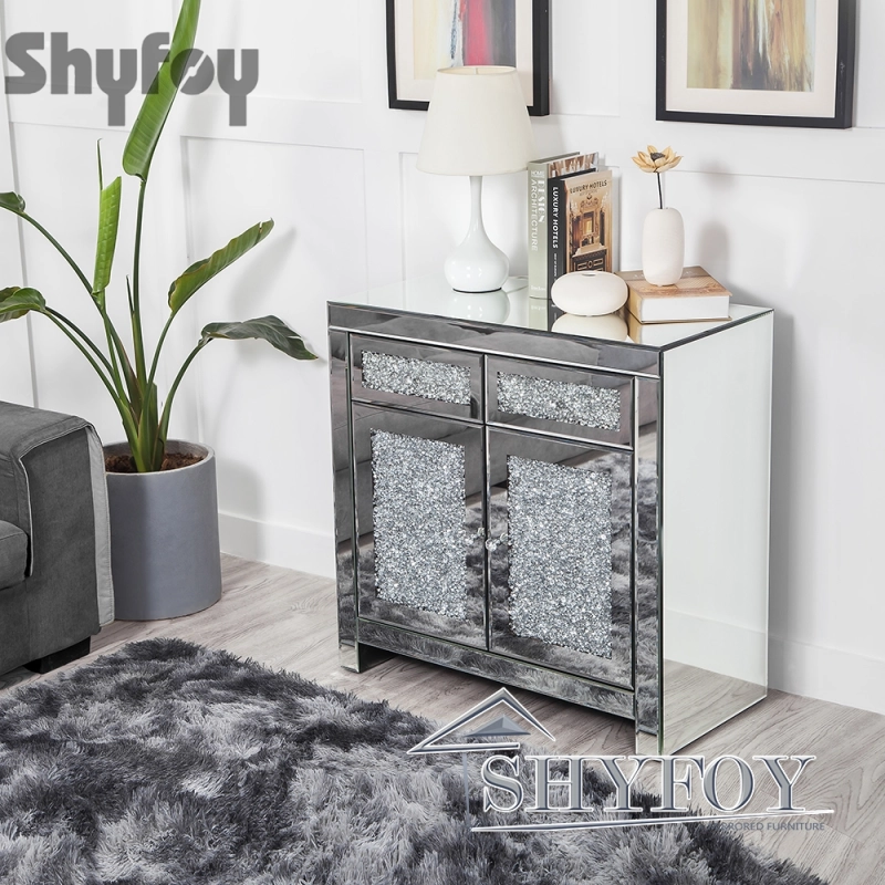 SHYFOY Crushed Diamond 2 Door Accent Cabinet with Drawers / SF-C016