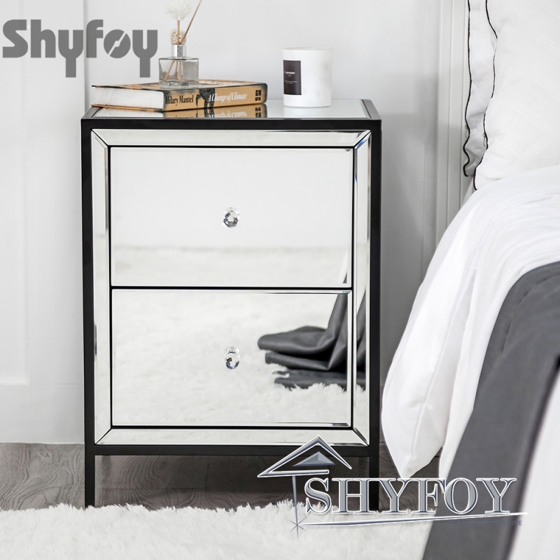 SHYFOY Mirrored Bedside Table Nightstand with 2 Drawers / SF-BT014